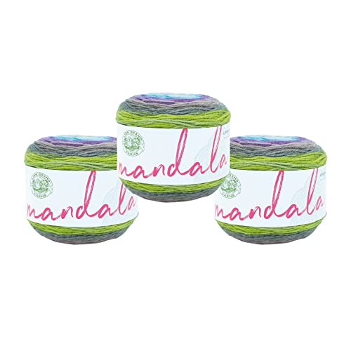 Image of Lion Brand Yarn, Mandala DK Lightweight Yarn for Knitting, Crochet, and Crafts, Ghidorah, 3 Pack, Self-Striping Acrylic Fiber for Baby Blankets, Multicolor Shawls and Variegated Cardigans