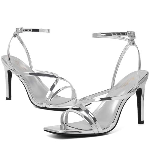 Image of Mostrin Strappy Heels for Women Square Open Toe Lace Up Heeled Sandals Ankle Strap Sexy Stiletto High Heels for Party, Prom, Dating, Wedding