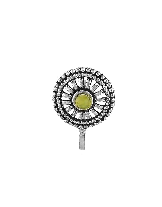 Jewellery Fancy Oxidised silver finishing Lemon Yellow stone stud chakra Design Nose Pin | Ring | Without Piercing | Adjustable | Nose Ring | Nathiya|Nathani | For Festival |Navratri For womens & Girls.-image-10