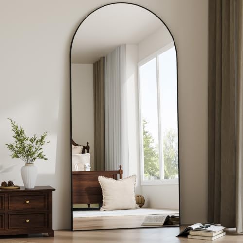 Riskioir 76x34 Arched Full Length Mirror Large Floor Mirror with Stand for Bedroom Living Room Dressing Room Full Body Mirrors for Standing Leaning or Wall Mounted Aluminum Frame Black