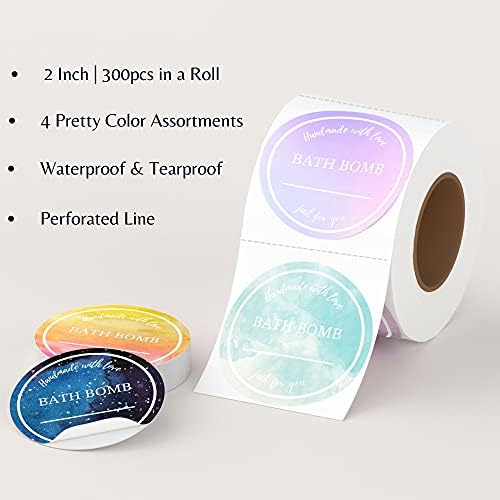 Mobiusea Creation Bath Bomb Labels Roll | 2 Inch |300 pcs Waterproof Bath Bomb Stickers for Small Bags, Bath Bomb Making Kit, Bath Bomb Making ...