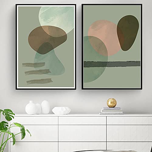 Art mural abstrait géométrique 50x70 cm affiche verte minimaliste salon lot de 2