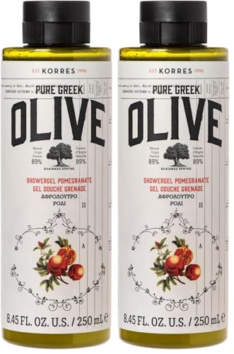 KORRES Olive Pomegranate feuchtigkeitsspendendes Duschgel für geschmeidige Haut, mit extra nativem Olivenöl, vegan, 250 ml (Packung mit 2)