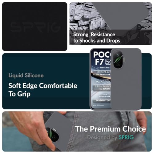 Image of SPRIG Compatible with Poco F7 Premium SilkTone (Liquid Silicone) Back Cover Drop Tested Shock Proof Mobile Case for Men, Women, Boys and Girls with Camera Protection (Dark Grey)