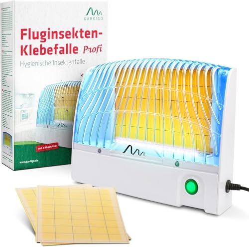 GARDIGO® Zanzariera Elettrica Luce UV fino a 70m² con Adesivo, Acchiappa Insetti, Zanzare, Mosche, Insetticida Moscerini da Interno per Cucina, Ristorante | Lampada Mosche e Zanzare | Antizanzare
