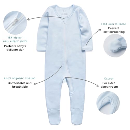 Image of O2Baby Baby Boys Girls Organic Cotton Zip-Front Sleeper Pajamas, Footed Sleep 'n Play