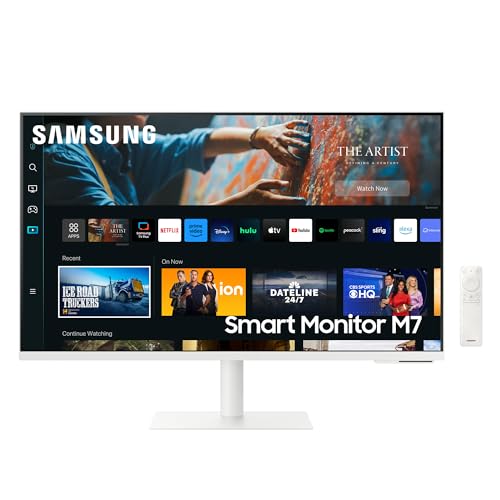 Samsung M70C Smart Monitor mit Lautsprechern, 32 Zoll, VA-Panel, 3.840 x 2.160 Pixel, Bildwiederholrate 60 Hz, Reaktionszeit 4 ms, inkl. Entertainment Hub, Samsung Dex, USB-C mit 65W Laden, Pivot