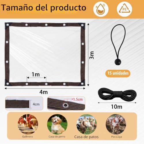 Lona impermeable transparente 3x4m DBREAKS con ojales para terraza y plantas 5