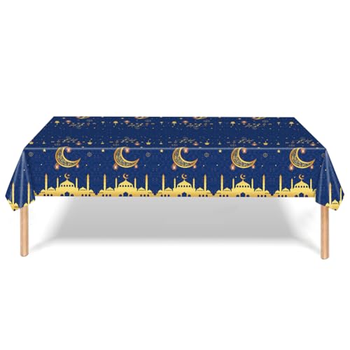 Image of 2 Pack Eid al-Fitr Plastic Table Covers Table Cloths BBQ Picnic Party Table Cloth Blue Table Cover 54 x 108 in