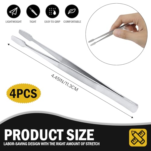 LNQ LUNIQI Briefmarken Pinzette Set, 4 Stück Edelstahl Stempel Pinzette, Flach Philatelie Pinzette, Briefmarken Sammler Werkzeuge, Silber