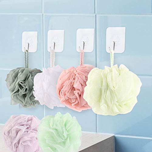 Yizhimao 6 Pack Bath Shower Loofahs Sponge 4 Adhesive Hooks Mesh Pouf Boddy Scrubber Shower Ball for Body Wash, Various colors
