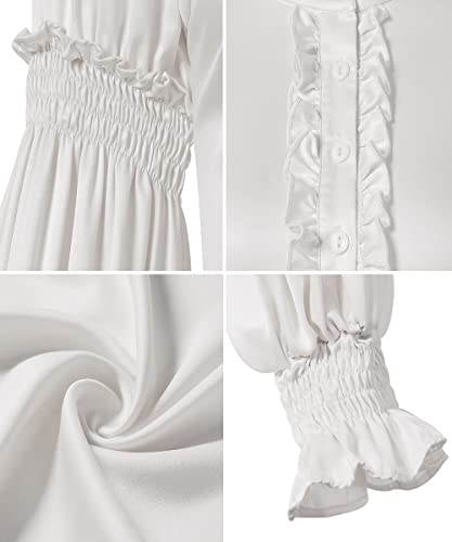 Womens Vintage Victorian Shirts Renaissance Medieval Long Sleeve Stand Collar Blouse Lotus Ruffled Tops3