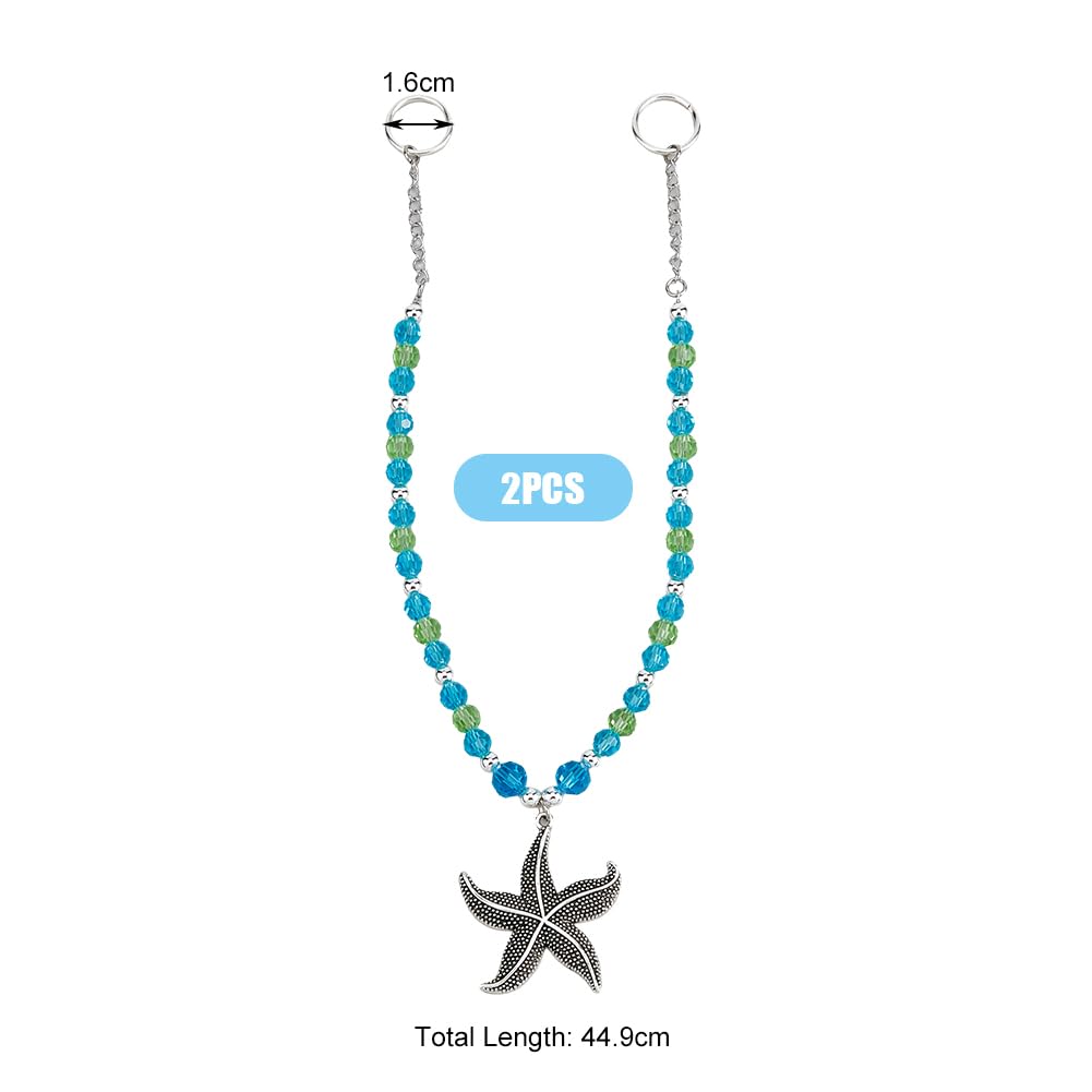 SUPERFINDINGS 2Pcs Glass Curtain Tie Backs Curtain Holders with Alloy Starfish Pendants Ocean Theme Decorative Tie Backs for Home Bedroom Office Drapes Curtain 44.9cm - Image 2