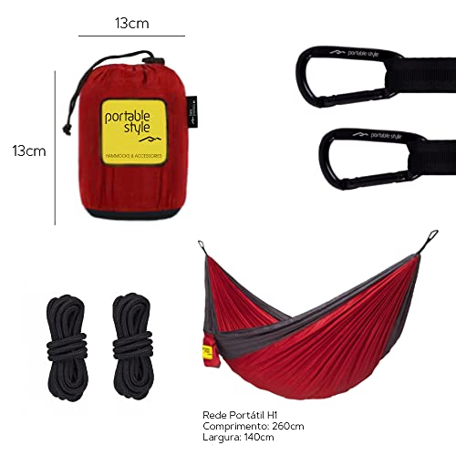 Rede De Camping Hamaca Portátil C/Corda Portable Style Cor:Vermelho - Cinza