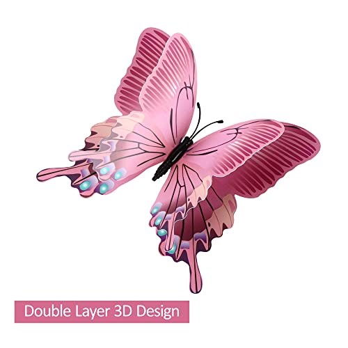 24Pcs Butterfly Wall Decals Removable 3D Butterflies Decor For Wall Sticker Mural Stickers Home Decoration Kids Room Bedroom Decor (Double Layer-Pink/24Pcs) #TOP3