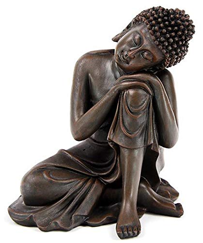 NAMENLOS Thai-Buddha-Figur, Kopf auf Knie, Holzeffekt | Deko-Figur schlafend, meditierend, Skulptur, Statue, Deko-Artikel, Holzeffekt, H 12 cm Cover