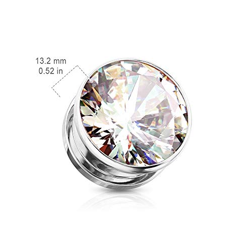 Pierced Owl - Stainless Steel Bezel Set Clear Gem Screw Fit Plug Gauges, Sold As Pair3