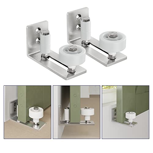 Image of SMARTSTANDARD Sliding Barn Door Floor Guide for Bottom Adjustable Roller - 8 Setup Options for DIYers - Flush Design Bottom Flat Barn Door Floor Guide Stay Roller (Brushed Nickel) 2PCS
