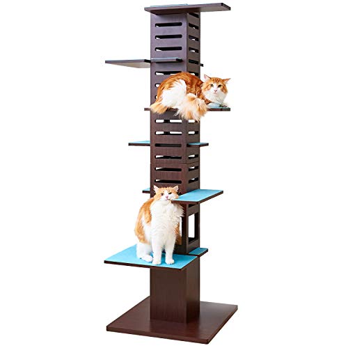 ステップの位置も変えられる！お洒落でスリムな木製キャットタワー