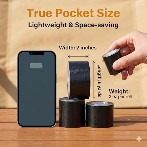 Image of Mini Duct Tape 2PCS Travel Size Duct Tape for Outdoors Camping Hiking Emergency Put in Pocket Tear by Hand, 2 inch x 5 Yards, Twin Black
