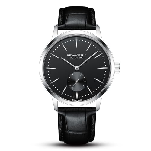 Seagull Herren Automatik Mechanische Uhr mit Sekunden-Unterzifferblatt Business Lederarmband Analog Anzeige Armbanduhr 40mm 6075