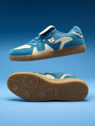 Image of The Souled Store UBZ Legacy: Blueprint Men and Boys Low Top Sneakers | Blue & Off-White Retro Trainer with Microfibre Suede, Cushioned Insole & Lightweight Build