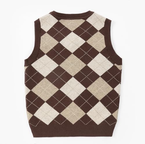 Image of Boys Sweater Vest V Neck Argyle Sleeveless Uniform Knit Plaid Kids Clothes