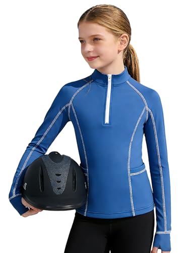 La Mejor Recopilación de Ropa de Ciclismo para Niña que puedes comprar esta semana. 46 Jugaoge Niña Camisa Equitación Camisa Baile Manga Larga Cuello Alto Camiseta Básica Monocolor Camiseta Interior con Media Cremallera Delante Ropa Deporte Y Fitness Azul 7-8...