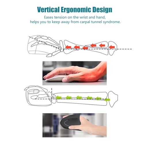 Ratón inalámbrico vertical ergonómico con alta sensibilidad negro 3