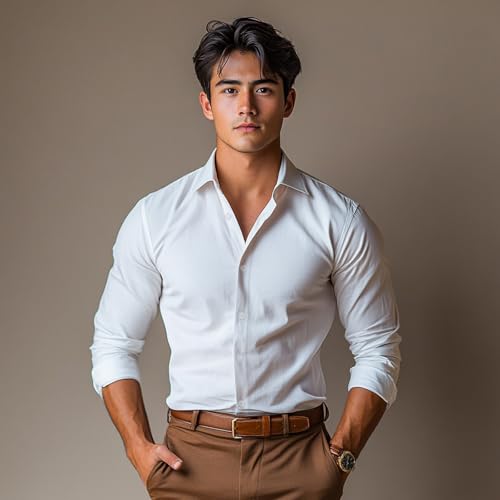 Men's Long Sleeve Dress Shirt Elastic and Wrinkle-Free Stretchable Fabric with Button Down Design