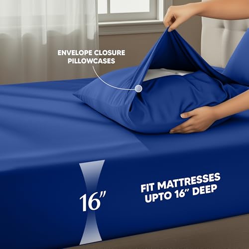 Image of Utopia Bedding King Size Sheet Set - 4 Piece Bed Sheets, Soft and Breathable Microfiber, Includes 1 Fitted Sheet, 1 Flat Sheet and 2 Pillowcases - Oeko Tex (Royal Blue)