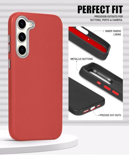 Image of WOW IMAGINE Back Cover for Samsung Galaxy S23 5G | Shockproof Tough Leather Texture Hard Mobile Case | Ultra Slim Non-Slip Grip | Inner Velvet Fabric | Metal Camera Ring - Crimson Red