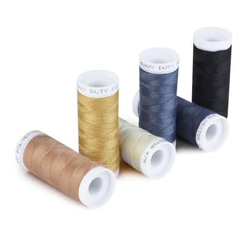 Image of Simthread Heavy Duty Blue Jeans Thread 20 Weight 3-Ply for Denim Sewing | Core-Spun Polyester, 67 Meters 6 Colors Pack for Household Thick Fabric