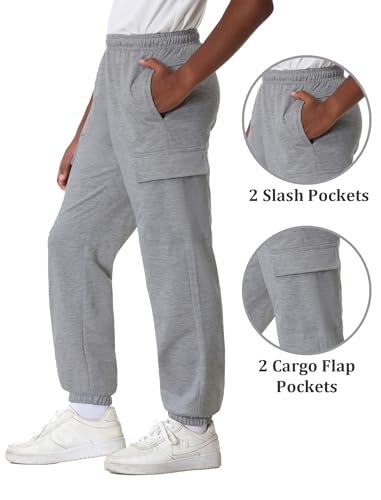 EXARUS 3 Pack Boys Cargo Sweatpants Drawstring with Pockets Sweat Pants Causal Kids Boy Jogger 6-14Y3