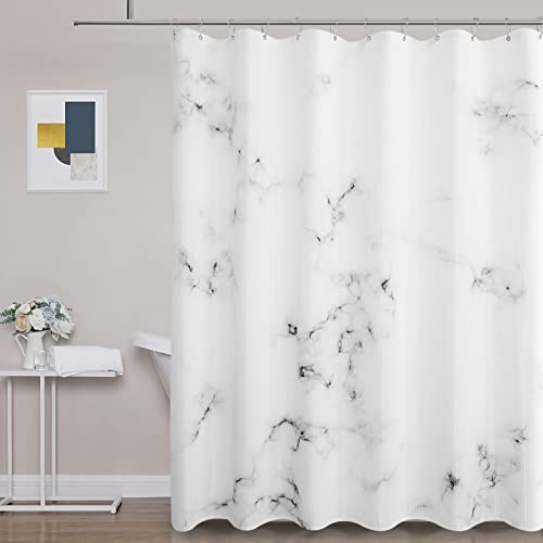 Marble Shower Curtain Set With Hooks Modern White And Gray Extra Long Shower Curtains Waffle Weighted Shower Curtain For Bathroom Hotel Decorative Water Repellent Bath Curtain Decor Washable 72X84 #TOP5