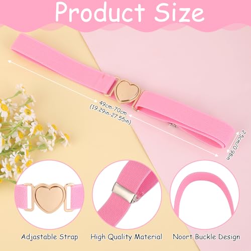 Molain 2 Pack Girls Belt for Waist Size 15-30", Kids Elastic Belt Heart-Shaped Metal Buckle Waist Belt for Girls2