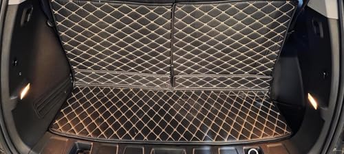 Image of Premium 7D Boot /Trunk Mats Compatible for Kia EV 9||Luxury Leather Double Layered mats||Set of 3Pcs||100% Waterproof and Washable (Tan with Golden)