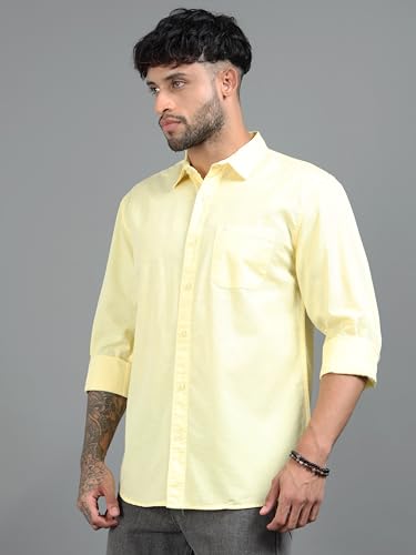 Image of Men Slim Fit Solid Spread Collar Casual Shirt