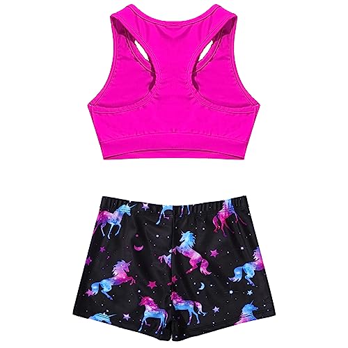 Girls 2 Piece Athletic Gymnastic Dance Sports Bra Crop Top with Shorts Set3