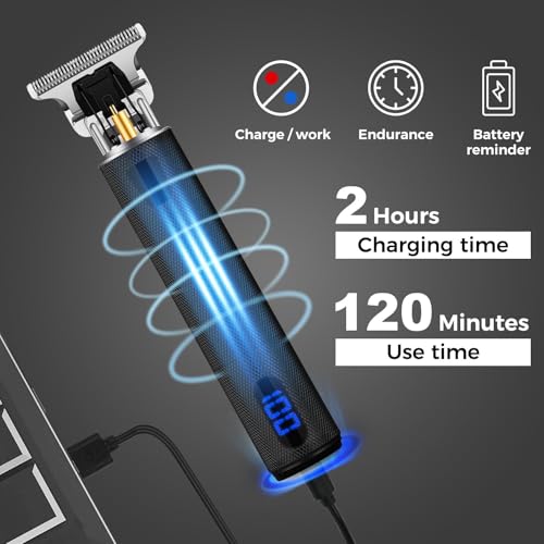 Image of Professional Hair Trimmer for Men, Beard Trimmer Hair Clippers for Men, Cordless Rechargeable Hair Trimmer Metal Body Cutting Grooming Kit,Beard Shaver Barbershop (Black with LCD)