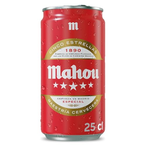 Mahou 5 Estrellas - Cerveza Dorada Lager, Lata de 25 cl - 5,5% de Volumen de Alcohol