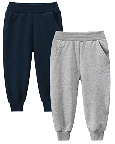 Image of HILEELANG Toddler Boy Sweatpants Kids Sport Jogger Cotton Casual Active Playwear Sweats Pants 2-Pack