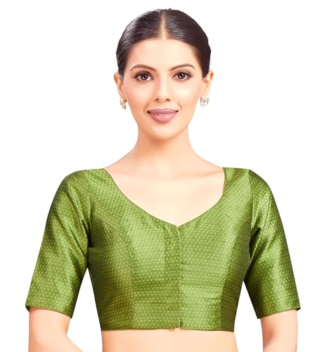 Image of Studio Shringaar Women's Brocade Half Sleeve Bright Readymade Saree Blouse