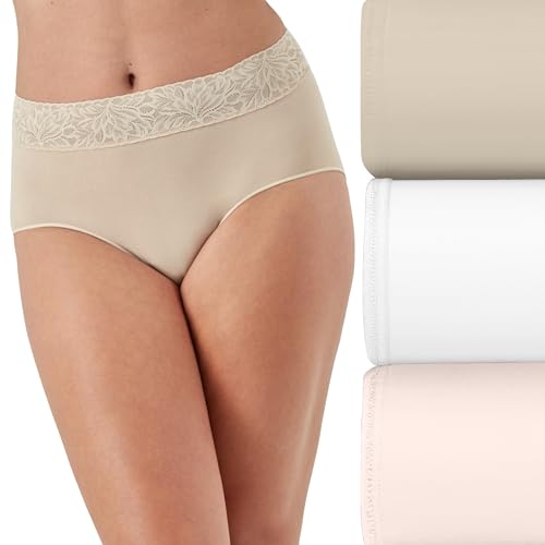 Bali Women's Underwear Brief 3-Pack, Modern Seamless Brief Panties, Lace-Trim Underwear for Women
