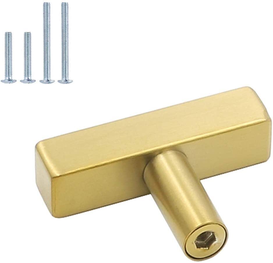 Handles,Handle Set,10Pack Brushed Brass Cabinet Knobs Furniture Hardware Drawer Pulls - LS1212GD Gold Kitchen and Bathroom Knobs T Bar Square Cupboard Door Handles 2 Inch Overall Length