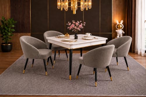 Image of WOODEN SPACE 4 Seater Wooden Dining Table Set | Urban Marble Top Dining Table with Chairs for Dining Room & Kitchen (Modern Classic Brown) (42 x 42 x 30 inch)