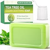 Teebaumöl Seife, Natürliche Bio Teebaumölseife für Gesicht, Körper und Hände, Handgefertigt Tea Tree Soap Bar mit einem Schaumnetz, Tiefenreinigend Gesichtsseife, Gegen Akne, Körpergeruch & Juckreiz