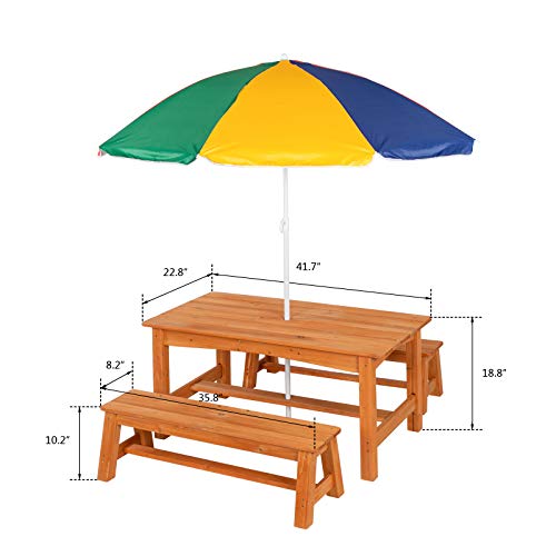 Joymor Kid Picnic Table With Umbrella, Wooden Picnic Table Set For Outdoors, Children Outdoor Activity Table And Bench Set #TOP2