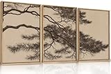LHIUEM Large Vintage Pine Tree Branch Framed Canvas Wall Art,Sketch Botanical Wall Decor,Nature Plant Artwork,Brown Antique Etching Art Prints for Living Room,Bedroom,Office- 24'x36'x3
