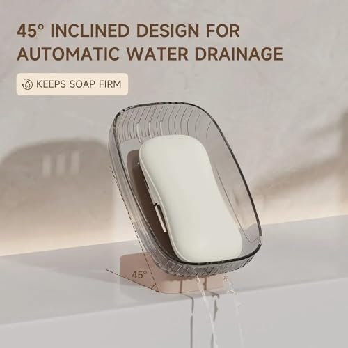 Image of Self Adhesive Soap Holder for Bathroom & Kitchen | Wall Mounted Soap Stand with Strong Sticker | No Drilling Soap Dish | Quick Dry Drainage Soap Tray for Wash Basin, Shower & Sink (Pack of 2)